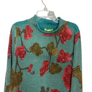 Trisha Tyler sweater flowers green turquoise women’s size small